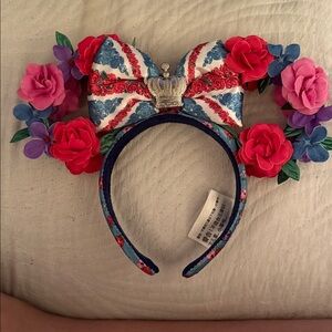 Disney United Kingdom Floral Mouse Ear Headband, Crown on Bow